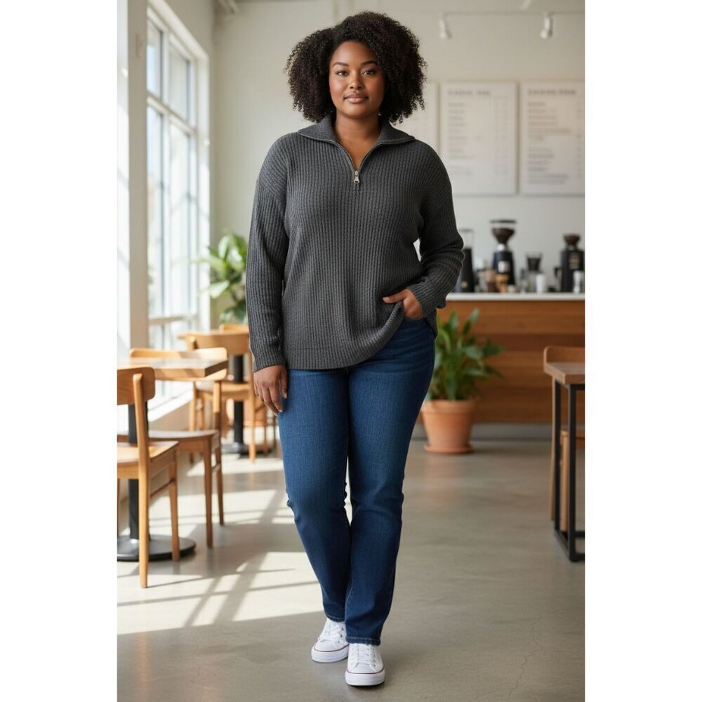 Torrid Relaxed Super Soft Rib Quarter Zip Sweatshirt dark gray size 3X - Picture 2 of 6